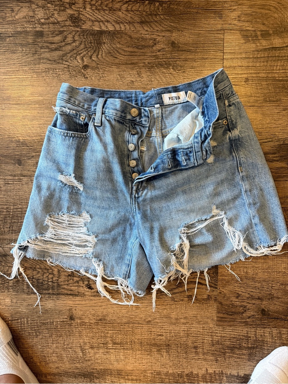 pistola light wash distressed denim shorts